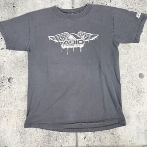 Vintage Adio Shirt Mens Small Gray Winged Logo Skateboarding Graphic Tee USA Y2K